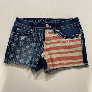 Knox Rose American Flag Sequin Denim Shorts Women’s Size 2/26 Mid Rise Distresse